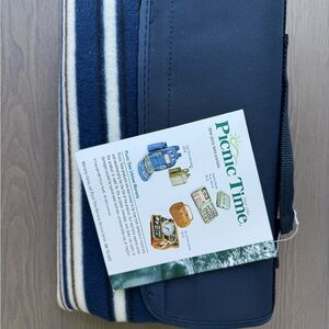 Picnic Blanket Picnic Time Sunshine Blanket Tote FleeceMultiBlue Flap 58 X 51New